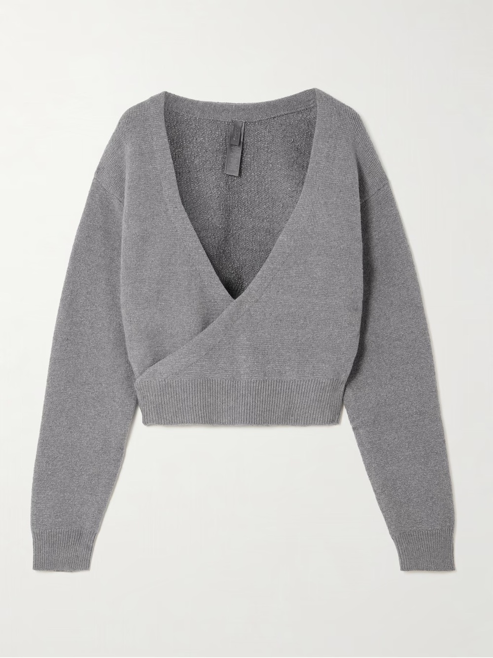 Skims Textured Knit Wrap crop cardigan Dark Heather Gray woman's size l/xl NWT - Picture 3 of 13